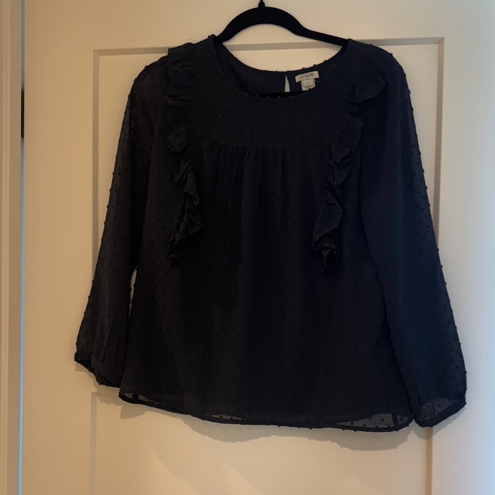 J. Crew Navy Blue Textured Ruffle Blouse sz 6